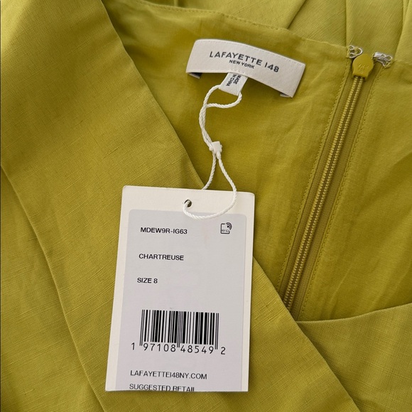 NWT Lafayette 148 New York Silk Linen Draped Wrap Dress Chartreuse Size 8 - Picture 7 of 14